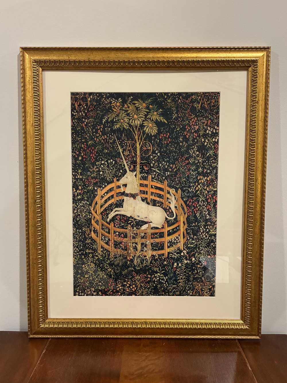 Unicorn Tapestry Large Ornate Gold Framed Print 19x23 Fantasy Renaissance Art